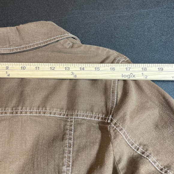 Coldwater Creek Brown Cropped 3/4 Sleeve Blazer Jacket Womens 16 White Stitching - Picture 8 of 9